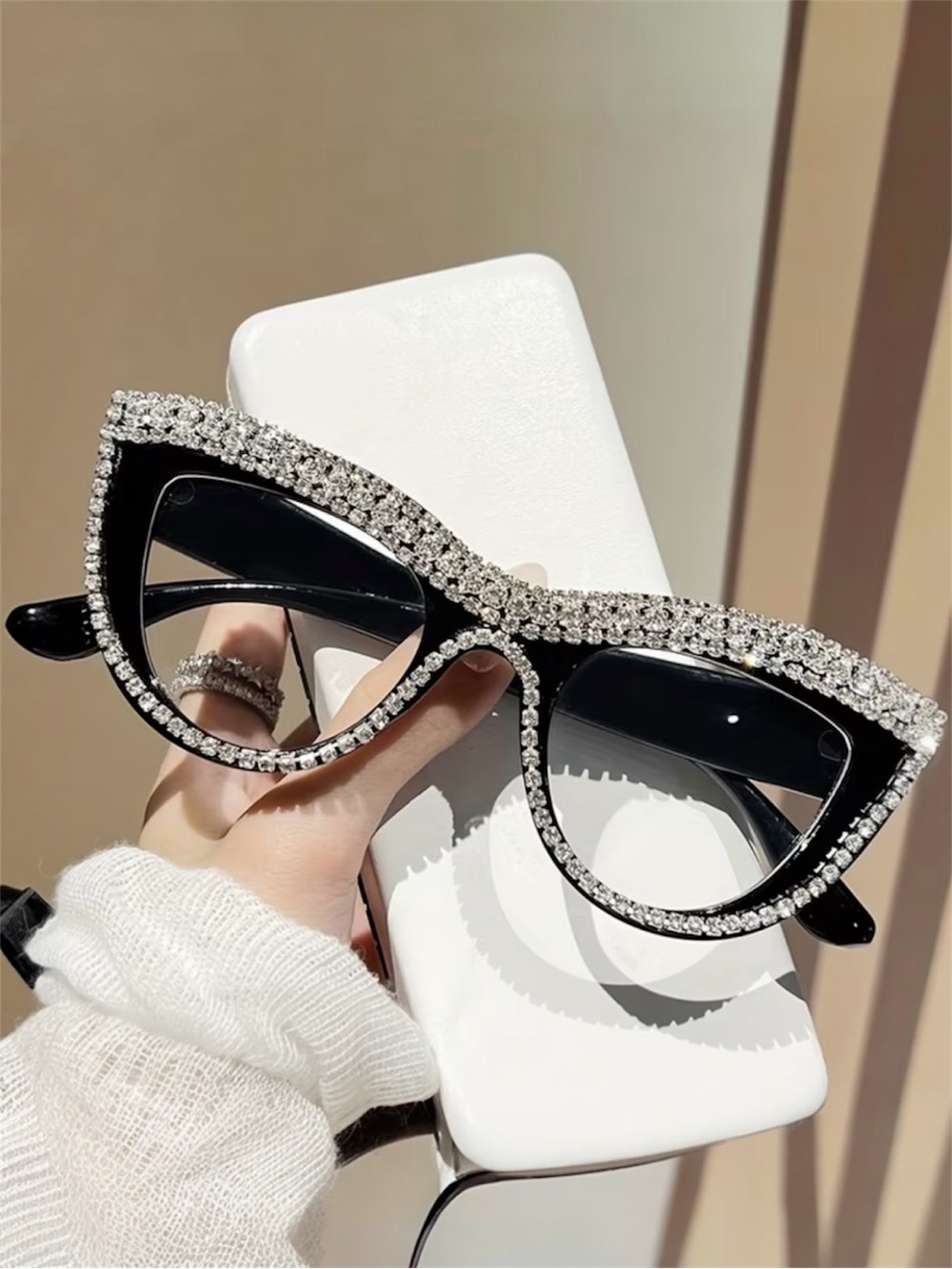Crystal-Embellished Black Cat Eye Sunglasses